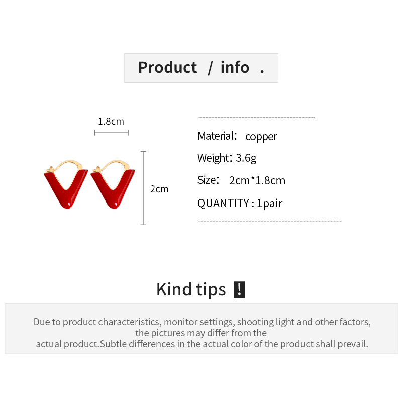 安可拉红色滴油V形字母耳环复古港风耳扣欧美轻奢气质高级感耳饰详情4