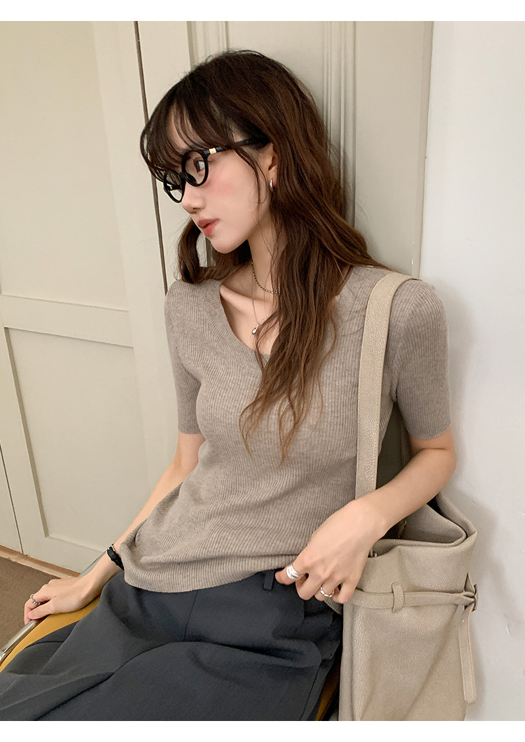 U领冰丝针织衫短袖女修身夏季基础短款T恤上衣2025新款详情34