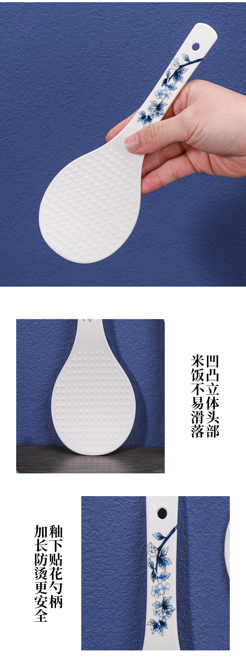 青花百鸟陶瓷筷子家用新中式复古青花瓷筷高档抗菌防霉筷勺套装国潮详情8