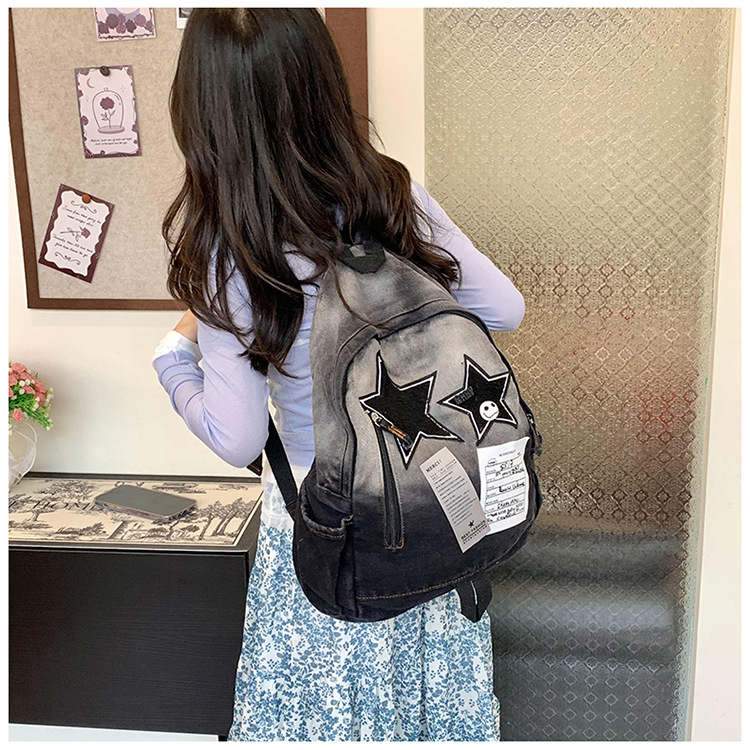 The new color-block soft backpack with pleated material, waterproof outdoor hiking bag, casual sports bag and student schoolbag trend pic 14