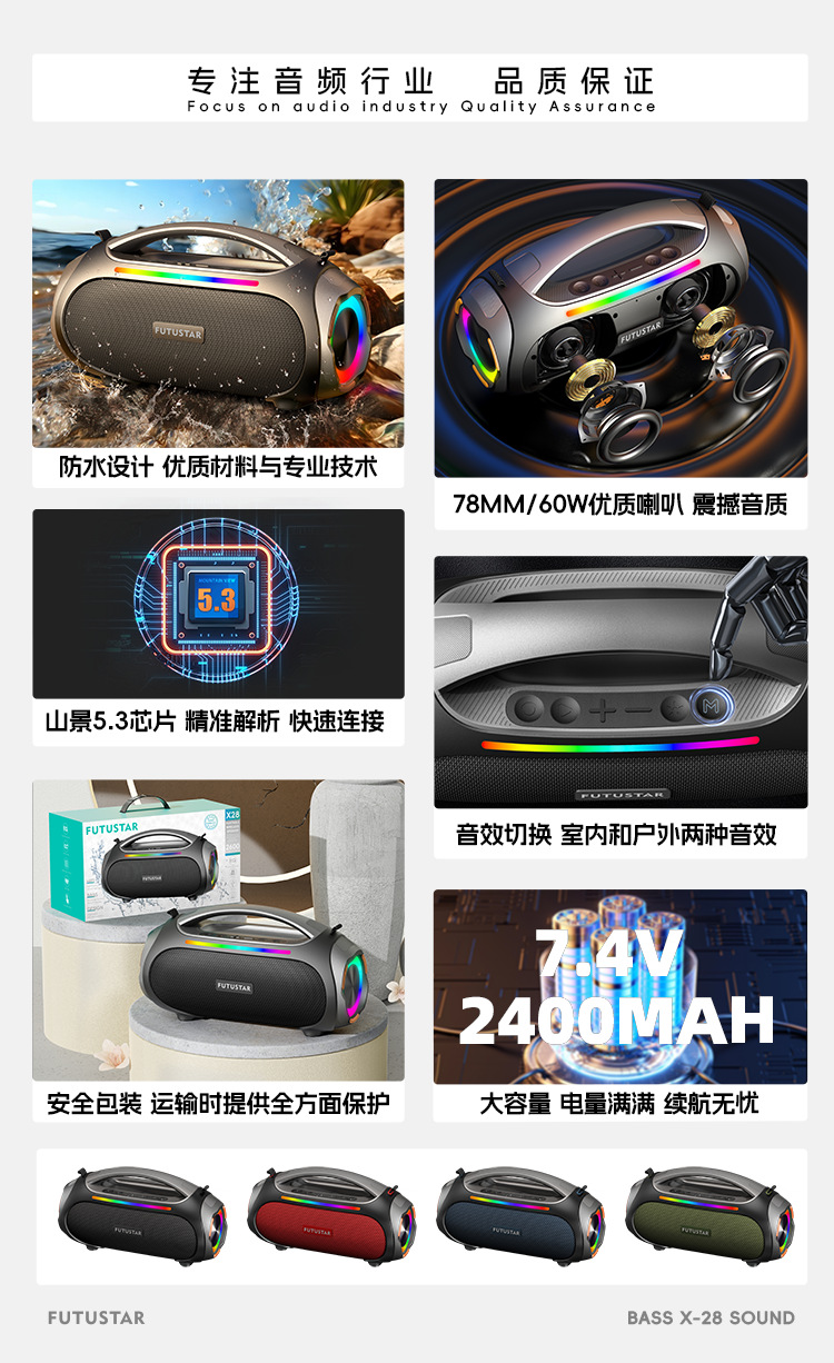 Le Xiangyu Cross-border foreign trade New high-power Bluetooth speaker, outdoor karaoke portable subwoofer, handheld Bluetooth speaker pic 2