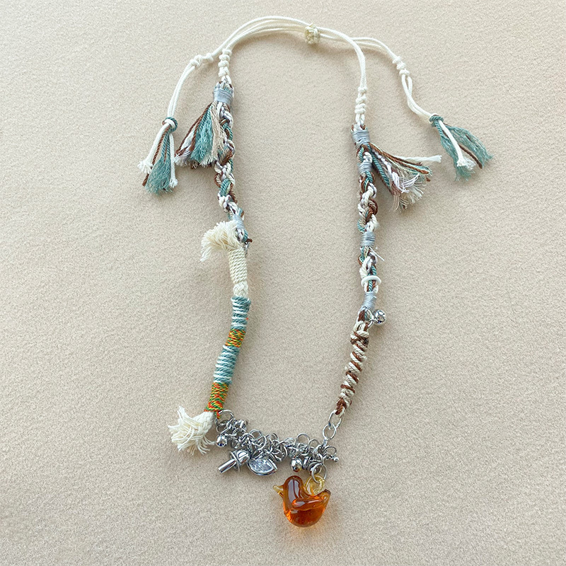 手工编织琉璃小鸟项链彩色多巴胺ins风锁骨链长度随心调时尚颈链详情8