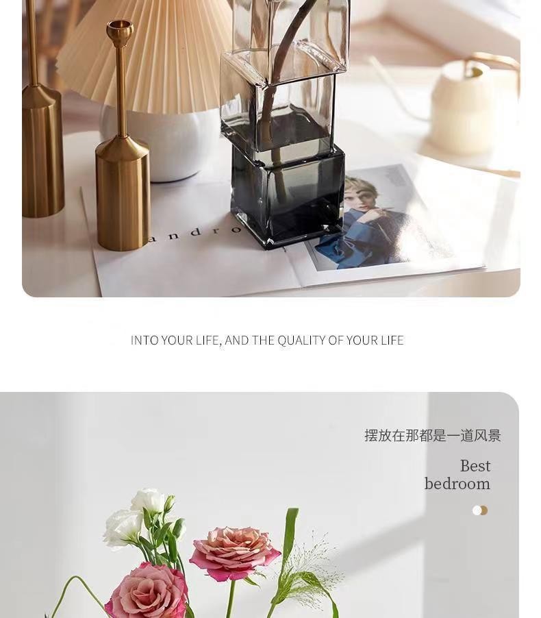欧式轻奢简约错位透明玻璃高级感花瓶家用水培客厅桌面摆件ins风详情9
