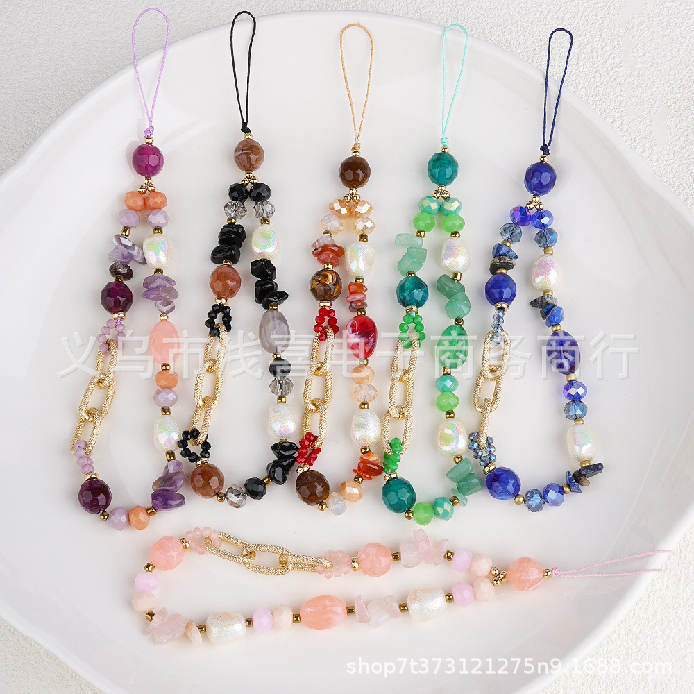 Natural stone, colored stone beads, Baroque mobile phone chain, short wrist strap, chain splicing hanging rope, jewelry hanging ornaments, other hanging ornaments finished products pic 1