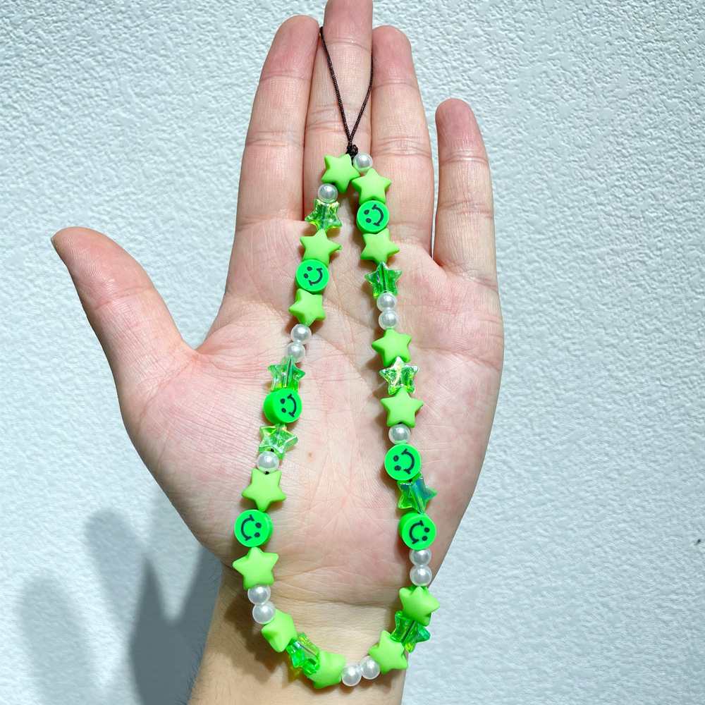 European and American DIY pearl smiling face round bead mobile phone chain, ins beaded mobile phone hanging chain, hanging rope, mobile phone case hanging accessory, hanging decoration pic 4