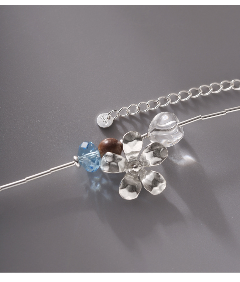 925 sterling silver irregular crystal flower sandalwood necklace for women, simple, light luxury, fashionable and individual collarbone chain N0992 pic 18