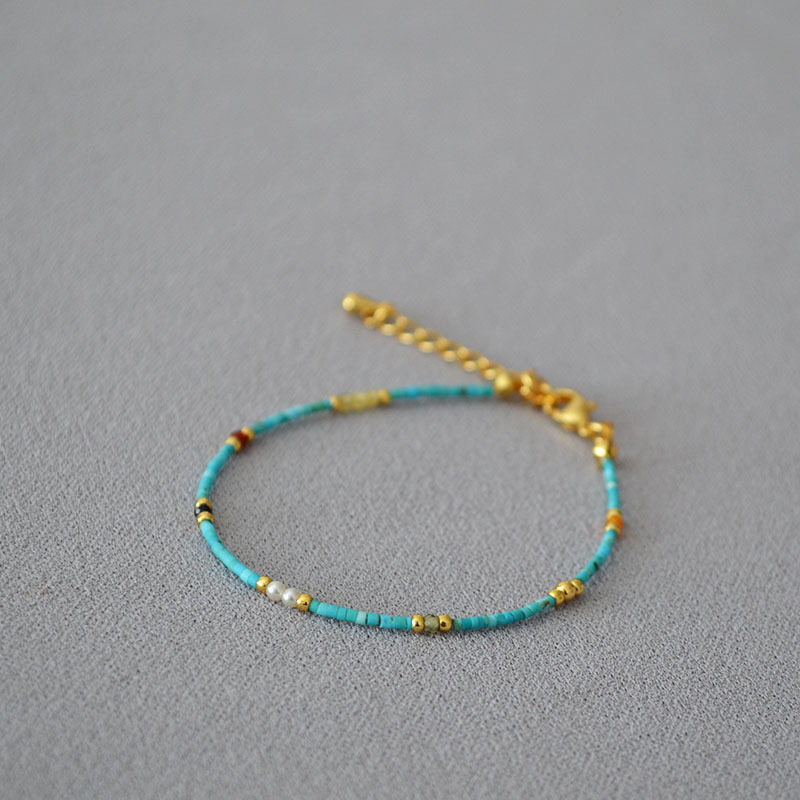 新中式小众设计复古文艺宫廷风极细绿松石串珠简约气质项链锁骨链详情9