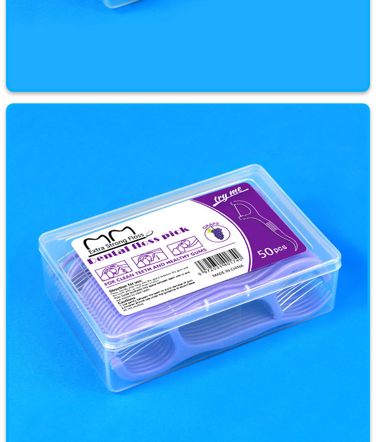 Cross-border foreign trade dental floss manufacturer wholesale ultra-fine dental floss, fruit-flavored box set of 50 dental floss picks, disposable toothpicks pic 9