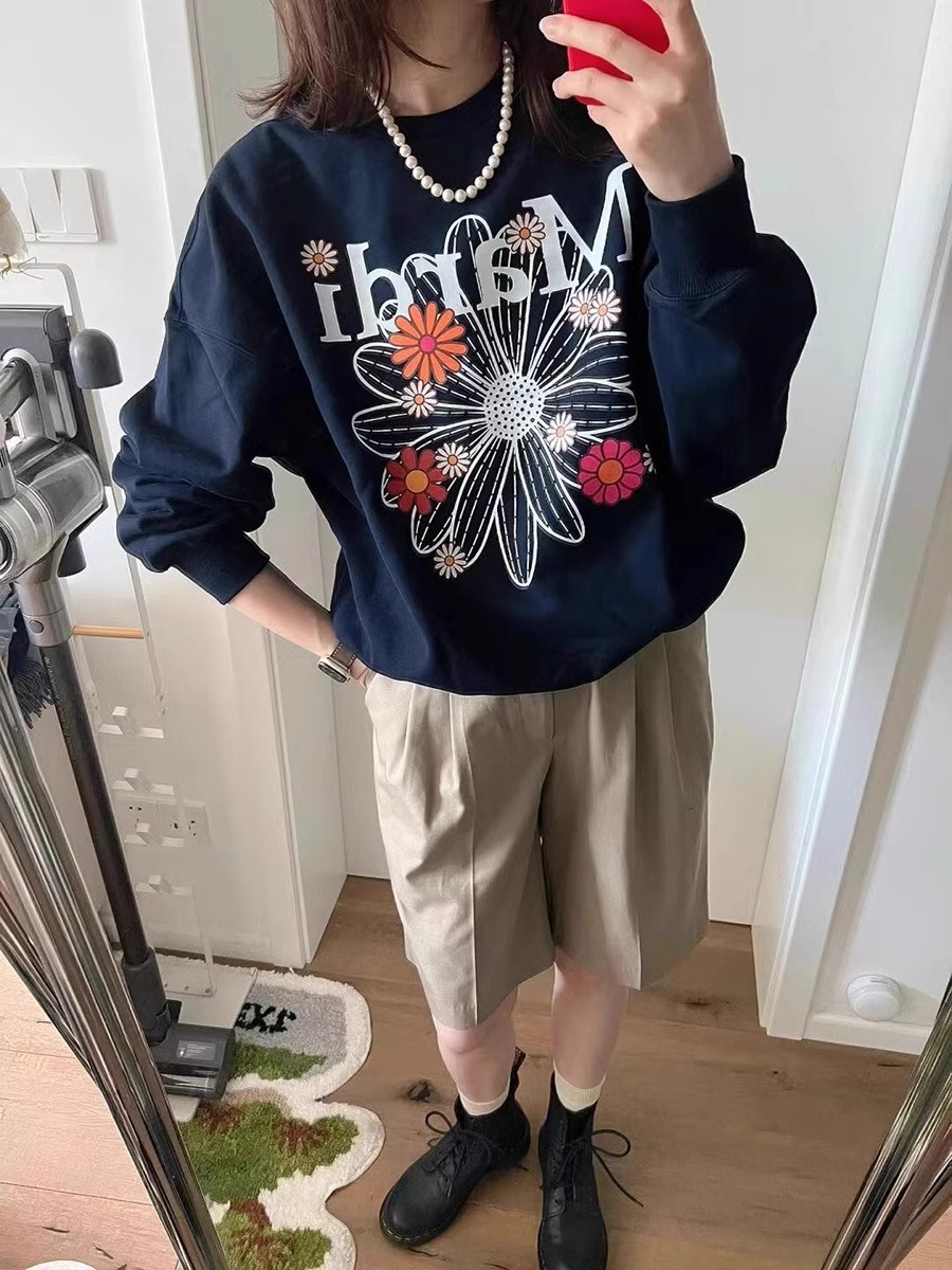 现货韩国潮牌Mardi卫衣女小雏菊24新款印花圆领上衣一件代发详情45