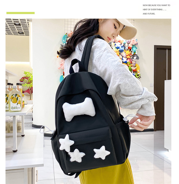 可爱少女小众自制五角星双肩包百搭大学生书包女休闲高中背包详情31