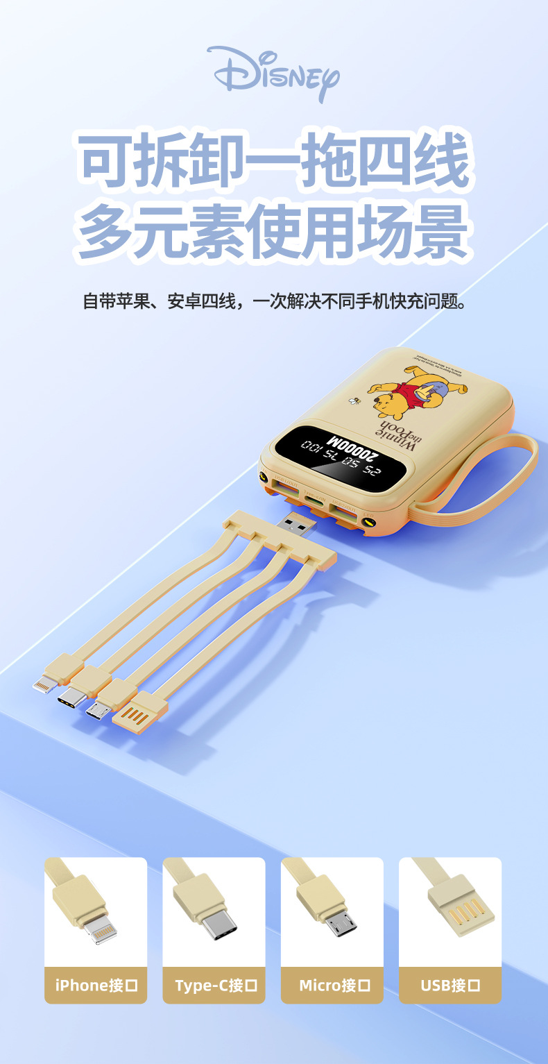 Disney-authorized power bank with a capacity of 10,000 mah, featuring four-wire fast charging and digital display, is a compact and portable power bank with 3C certification. Wholesale price from the original factory pic 8