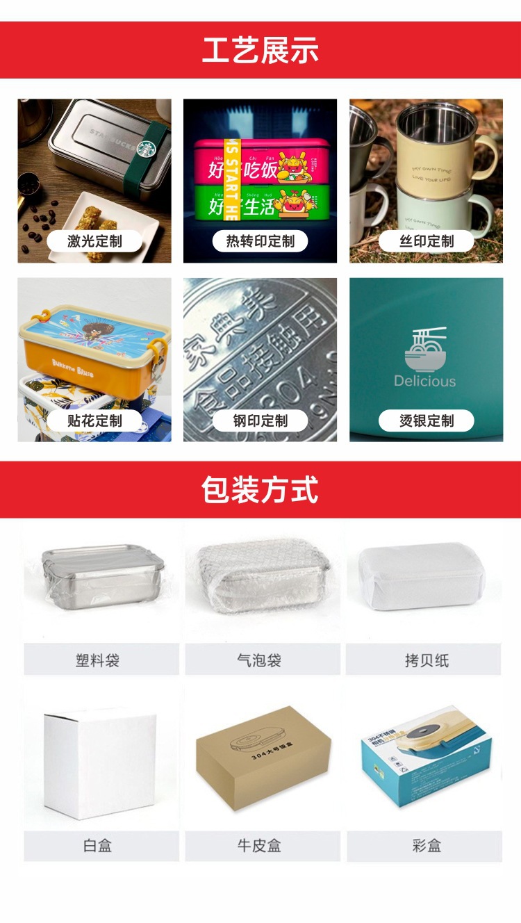 跨境304不锈钢竹盖饭盒卡扣户外野营餐盒便携方形午餐密封盒家用详情16