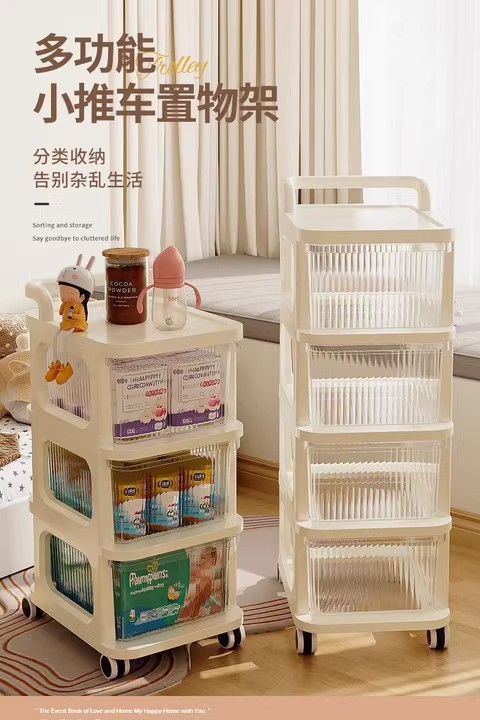 抽屉小推车零食架婴儿用品收纳柜落地可移动宝宝玩具储物架多层详情1