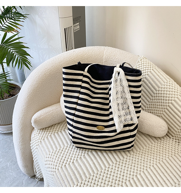 Striped canvas bag, 2024 new Korean-style ins tote casual bag, single-shoulder large-capacity tote bag shopping bag pic 32