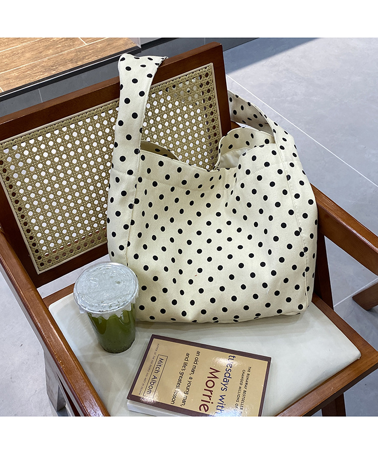 韩系小众ins牛仔帆布包休闲简约布袋大容量学生单肩托特包波点包详情8