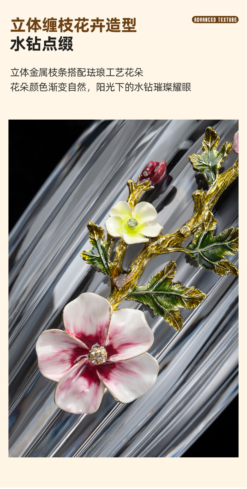 高档珐琅花瓶摆件带装饰客厅插花轻奢大号玻璃瓶加厚花艺莲花花瓶详情6