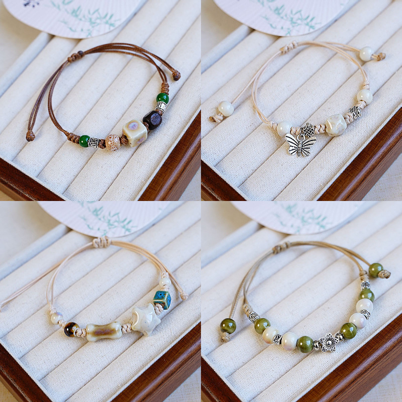 Jingdezhen ceramic woven bracelet for women, new Chinese-style artistic best friend, forest-themed ancient style bracelet gift wholesale pic 2