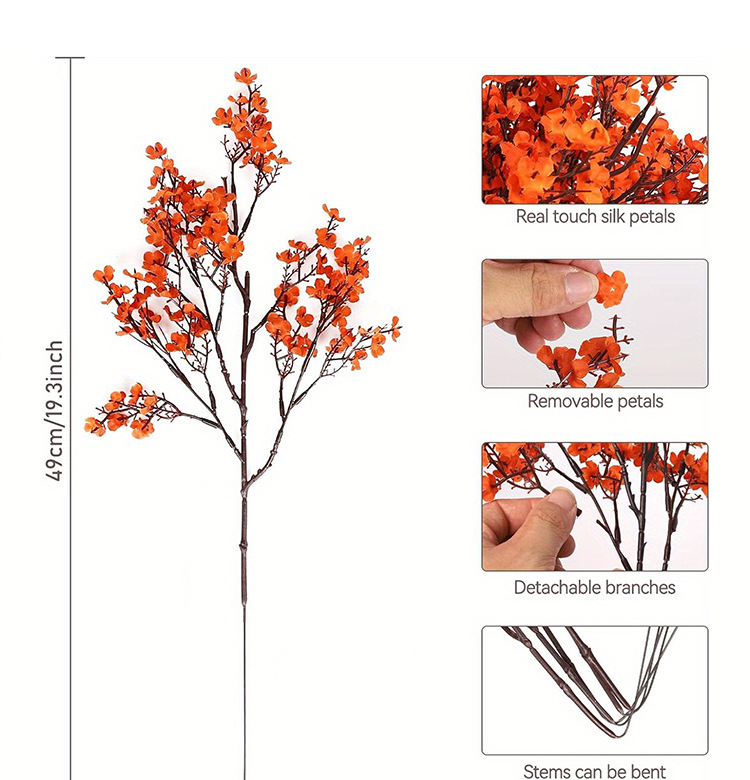 跨境爆款5叉满天星腊梅把束仿真花婚礼手捧花家居装饰布景插花详情3