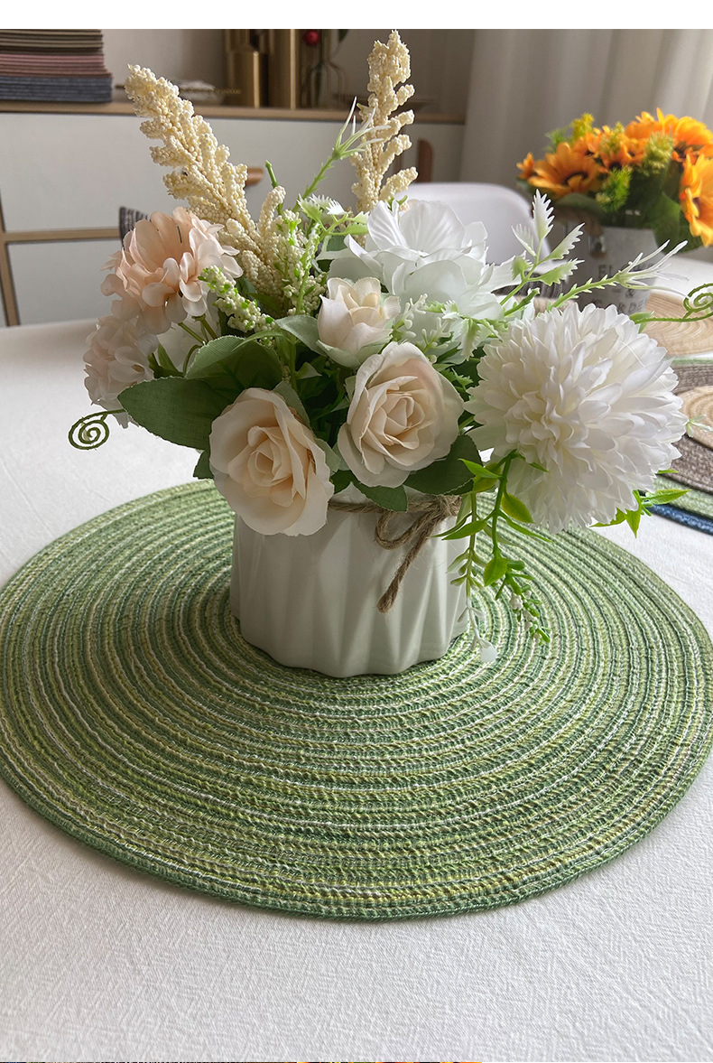 Nordic cotton yarn Western placemats, round table MATS, home ramie plate MATS and bowl MATS, Japanese woven anti-slip MATS and heat insulation MATS pic 4