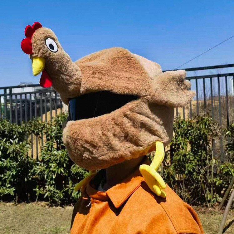 跨境机车头盔套卡通毛绒头盔帽套公鸡毛绒全盔头套个性面罩详情10