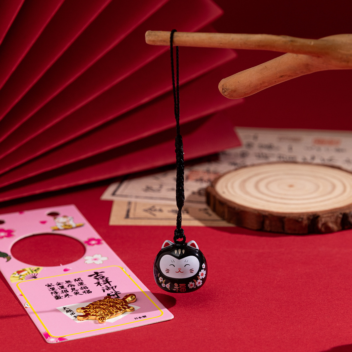 日式御守水音铃铛烤漆招财猫开运福招财猫水音铃铛手机钥匙挂饰详情5