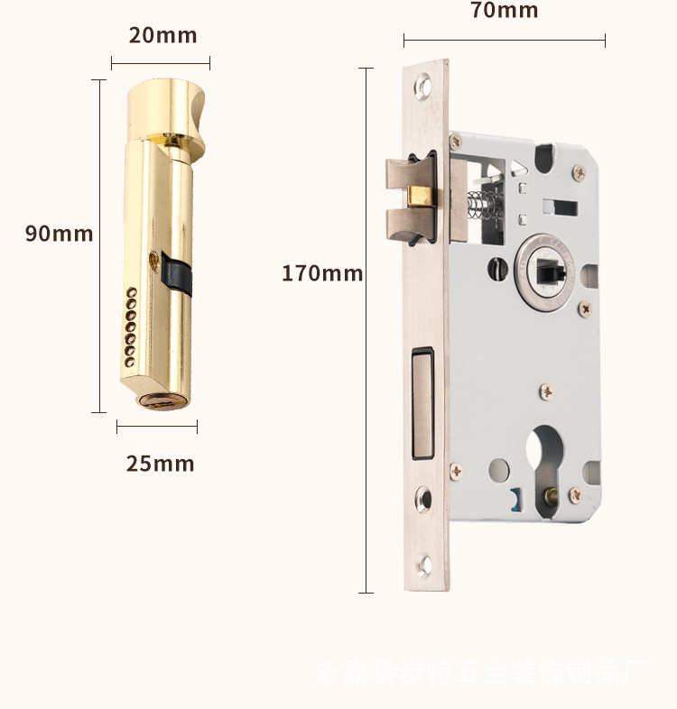 French light luxury retro bedroom door lock, golden indoor magnetic silent lock, wooden door, room door handle, split lock pic 13