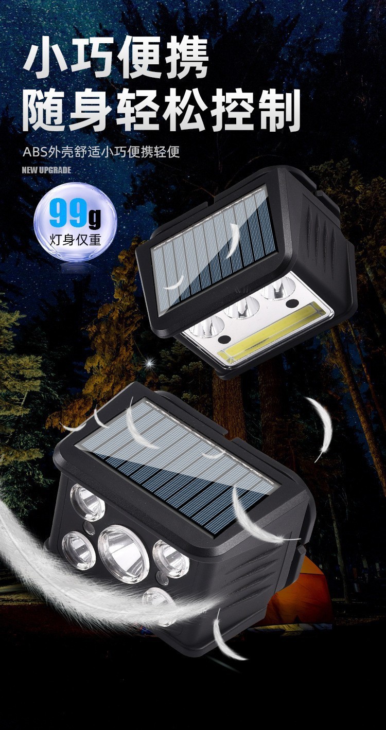 新款跨境太阳能COB充电头灯LED头戴式户外头灯超高亮钓鱼矿灯夜行详情12