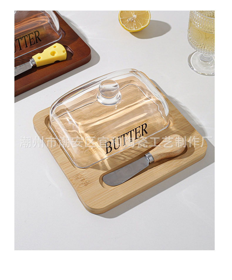 跨境亚马逊新款玻璃盖芝士牛油起司蛋糕甜品盒北欧风黄油碟配刀详情11