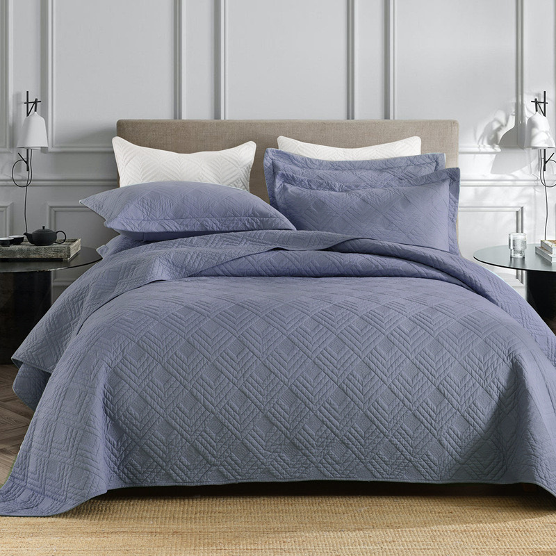 Wholesale of cross-border pure cotton bed covers with increased thickness, all-cotton plain quilted quilts, three-piece tatami sets for export pic 11