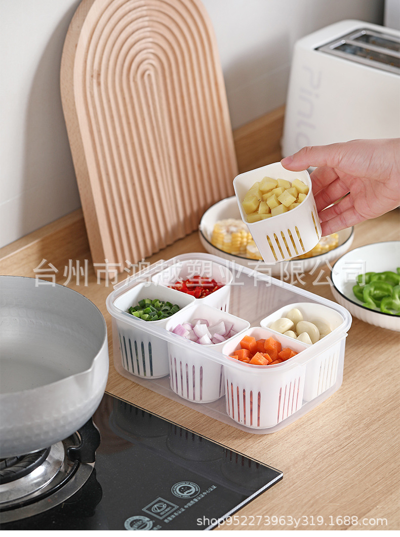 Kitchen scallion, ginger and garlic frozen scallion flower preservation box, food-grade preparation box, refrigerator sealed box, separate packaging, draining and storage box pic 13