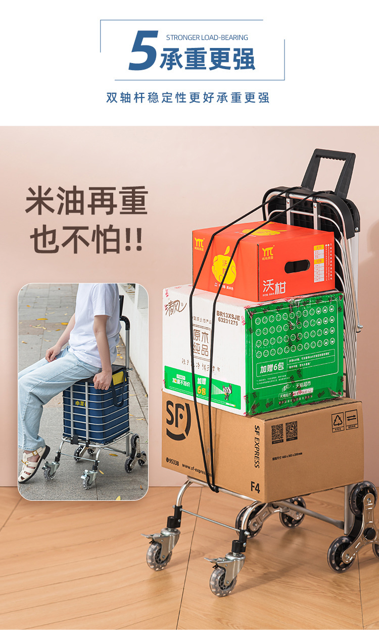 Grocery cart, household small cart, shopping cart, small trolley, trolley, elderly folding, stair climbing, portable trolley, pull rod pic 14