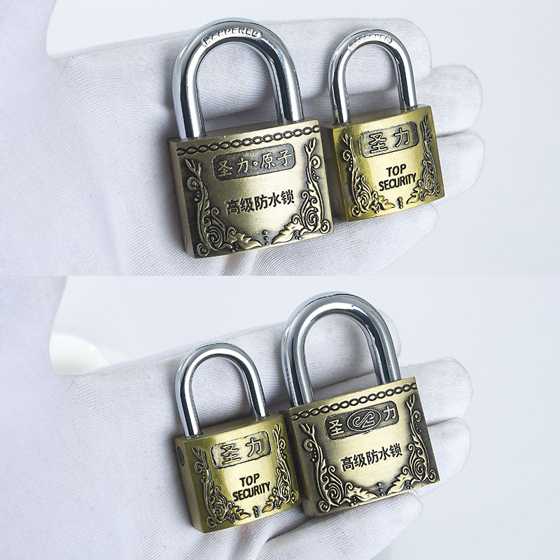 锌合金古铜色原子铜芯挂锁月牙钥匙防水防锈锁老式户外挂锁链条锁详情6