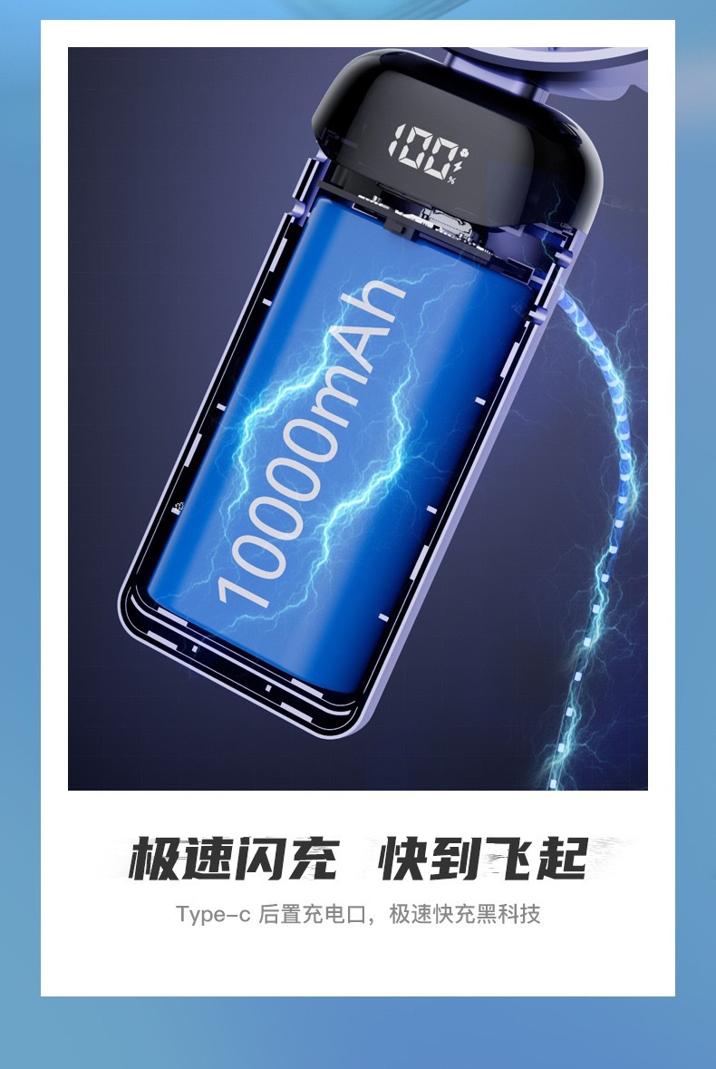 2024新款手持风扇便携式折叠小风扇静音大风力印长续航高颜值大风详情7