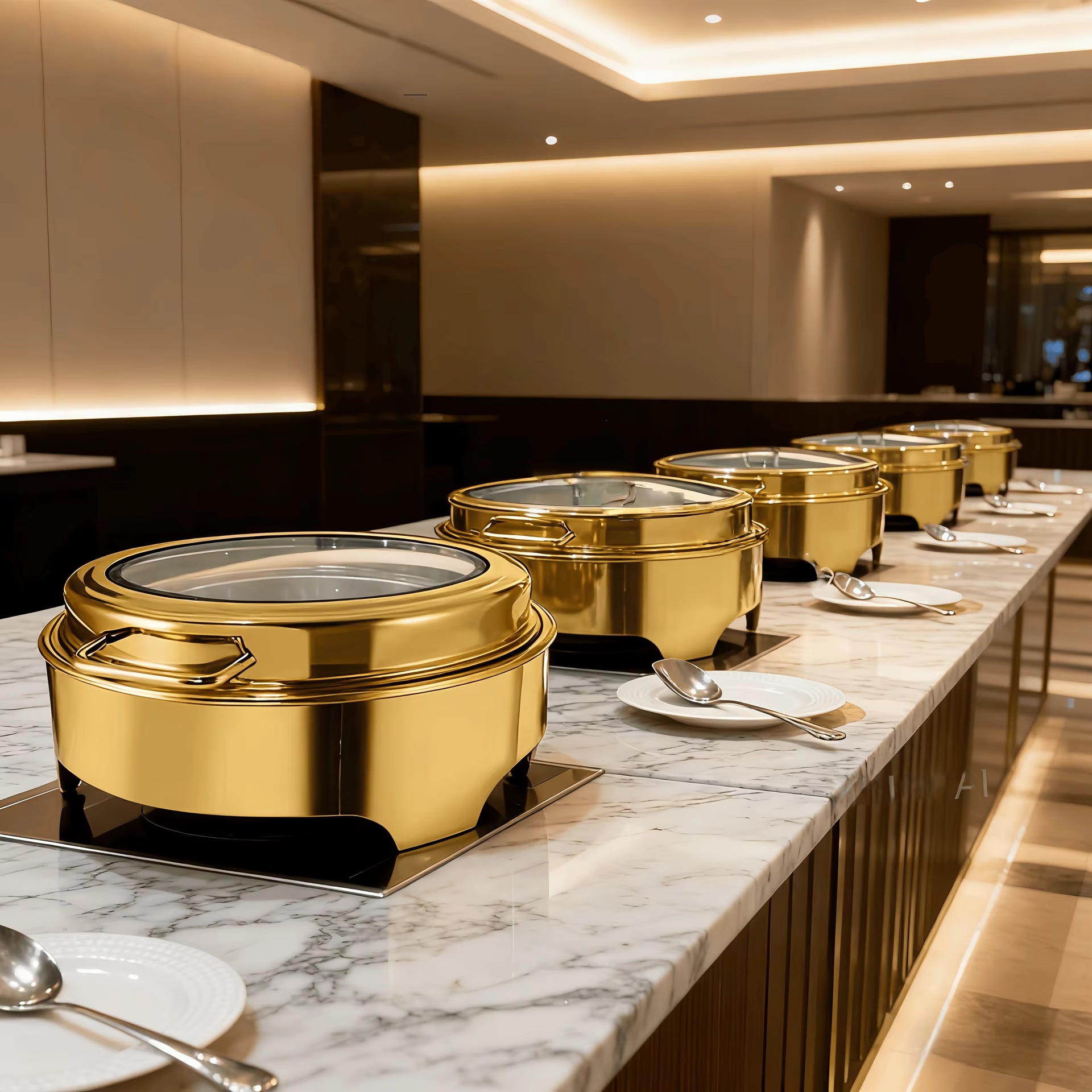 High-quality 6L round self-service stove set with visible glass cover, stainless steel, hotel commercial kitchen equipment pic 2