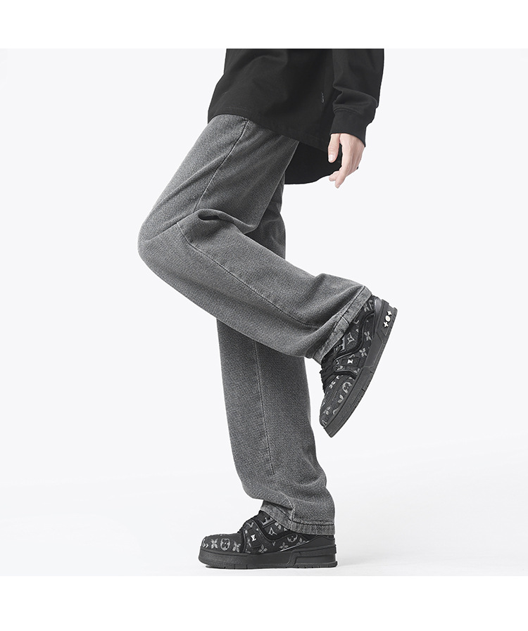 Retro and nostalgic, lightly washed, straight-leg, loose, irregular pants, loose cotton casual long pants, jeans for men pic 21