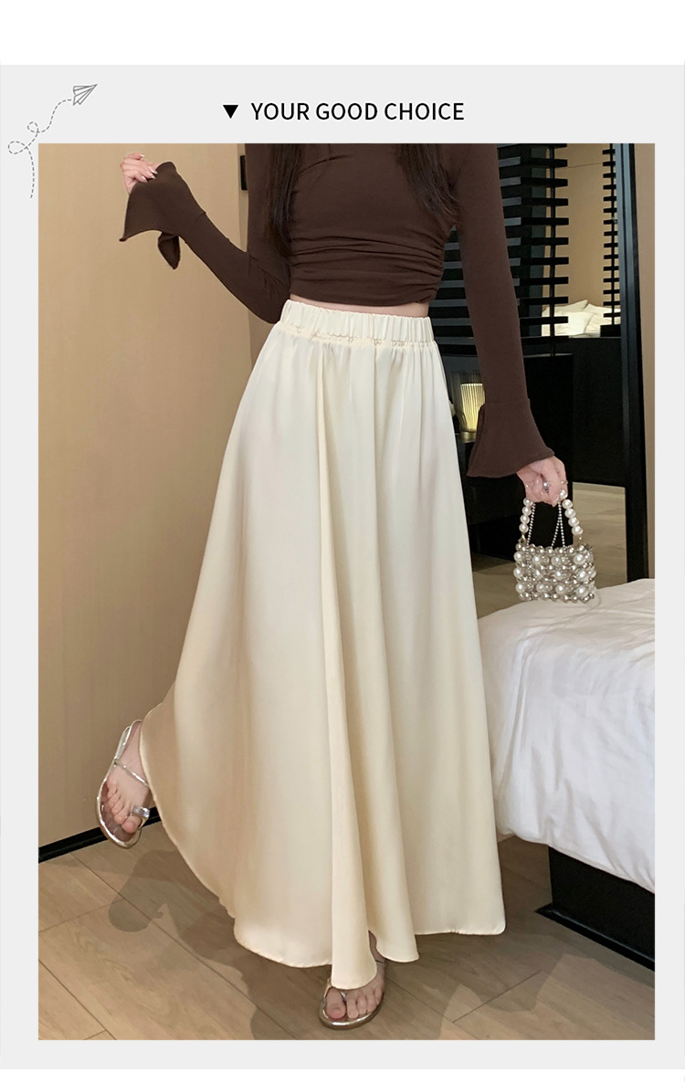 French acetate satin half skirt for women 2024 Spring/Summer pleated long skirt with elastic and tight waist, A-line large swing umbrella skirt pic 36