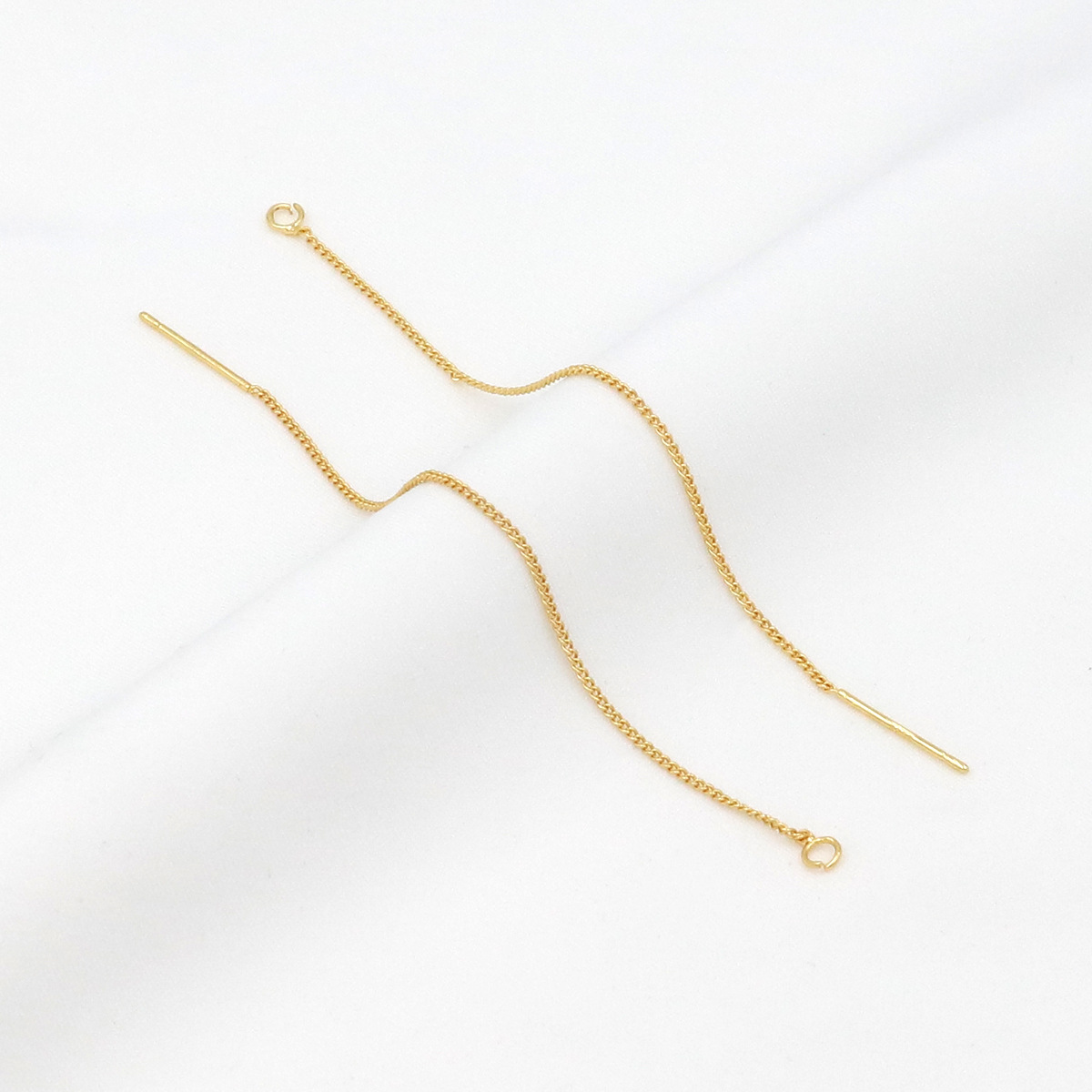 Copper-plated 18K real gold color retention box chain ear wire 14K earring chain ear needle welded flat chain ear accessory A55 pic 5