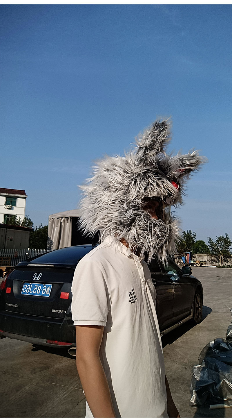A niche rabbit-shaped personalized riding cartoon plush helmet, headgear, motorcycle face mask, long-haired hat decoration, and a street style pic 10