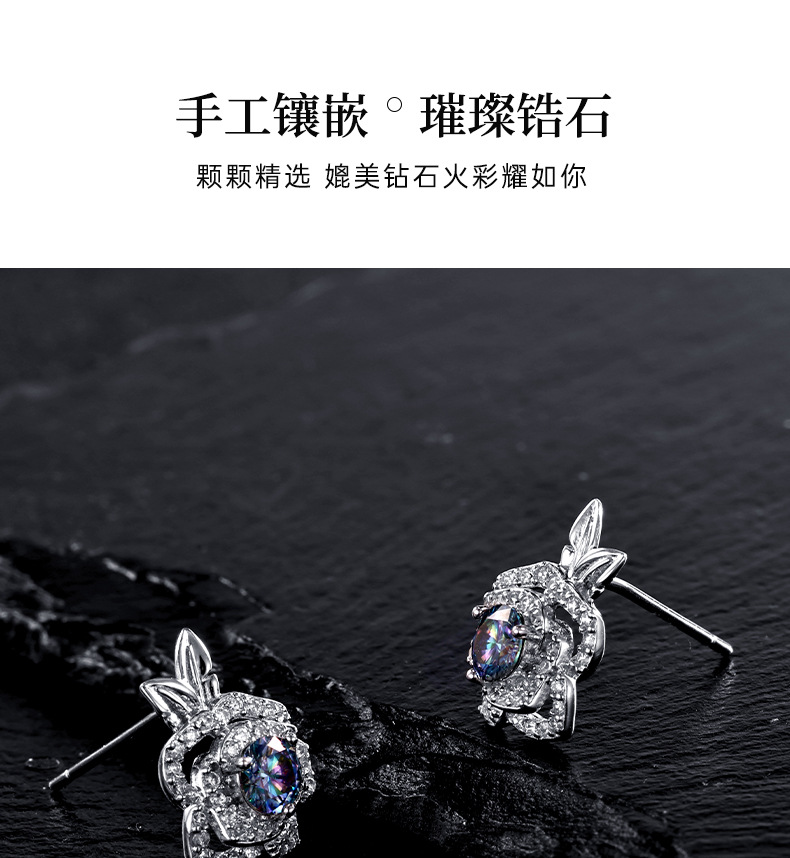 Zhuoheng Select S925 pure silver original Design Rose Double Leaf Full Diamond Mosang earrings with a light luxury and high-end feel pic 25