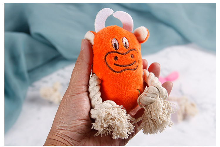 Factory direct sales of pet plush cat and dog toys, cotton rope, cartoon smiling mice, rabbits and cows pic 18