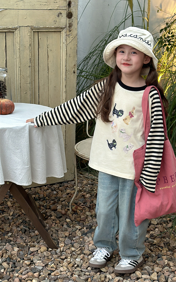 2024秋季新款儿童秋装长袖T恤上衣女童宝宝230克卡通插肩打底衫潮详情11