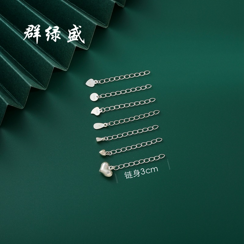 QLSS925 sterling silver extended chain heart-shaped drip tail tag adjustable handmade diy jewelry accessory manufacturer supply pic 7