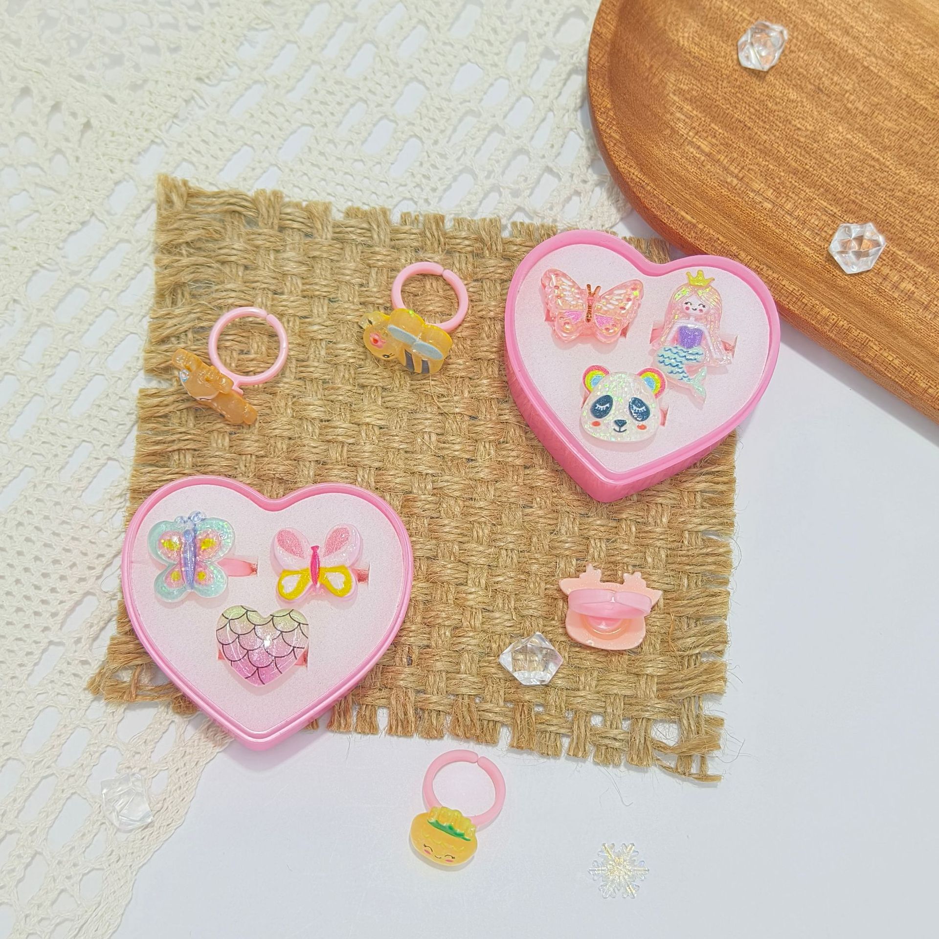 【可以】新品卡通戒指3支套装可爱公主宝石戒指玩具儿童戒指批发详情6