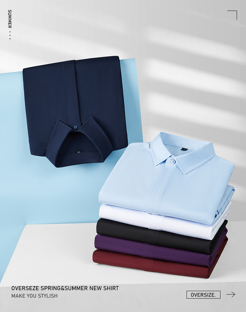 宽松大码男士短袖衬衫肥佬夏季商务休闲薄款纯色衬衣胖哥加肥寸衫详情2