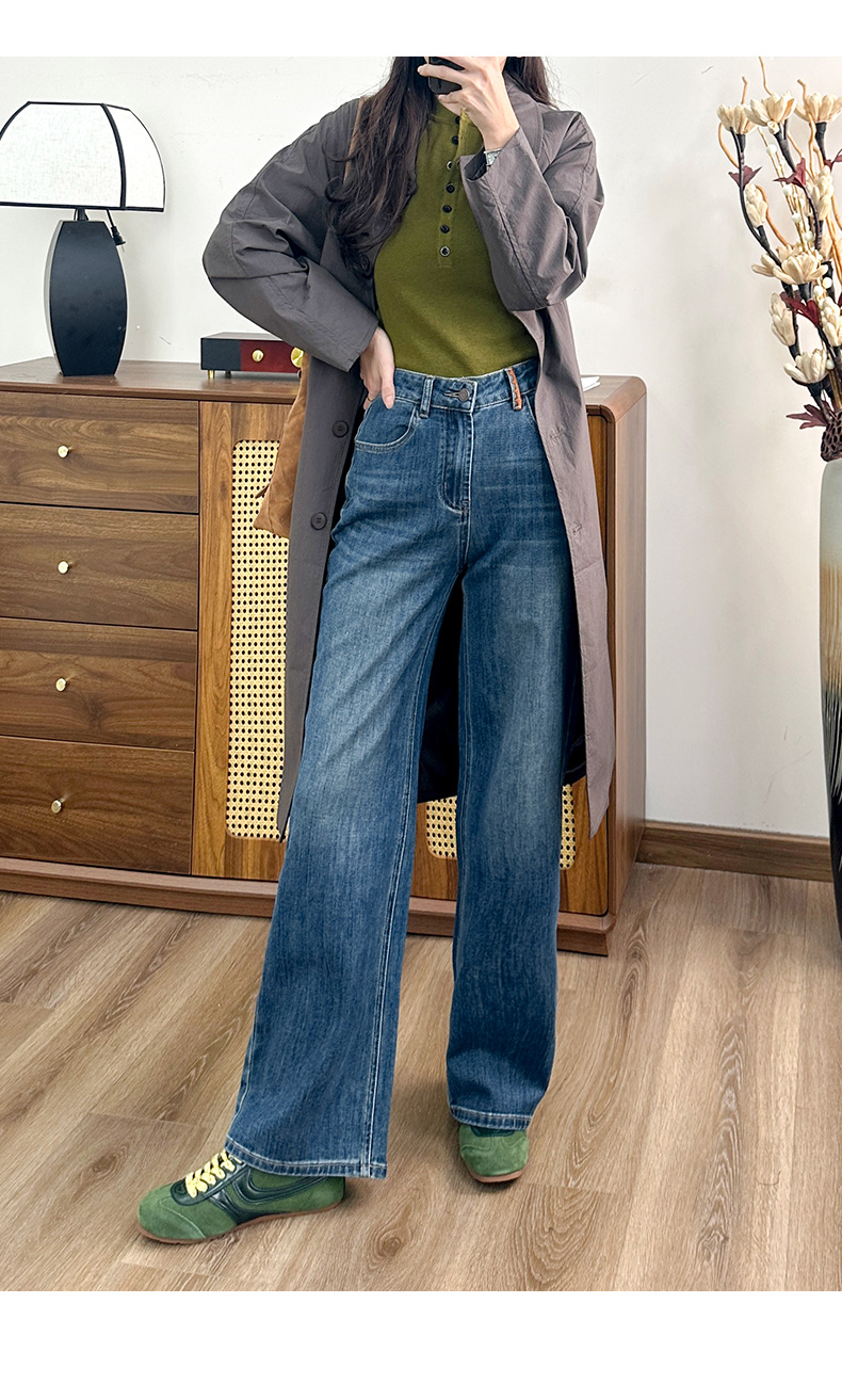 Stretch straight-leg jeans for women, high-waisted, Spring/Summer 26, American retro blue, available for wholesale in Zhongshan pic 4