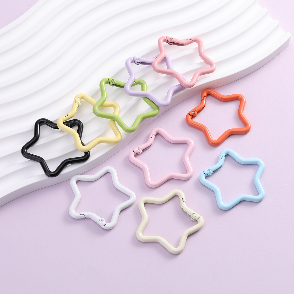 彩色五角星弹簧扣开口环 diy饰品配件箱包挂饰合金烤漆星星钥匙扣详情5