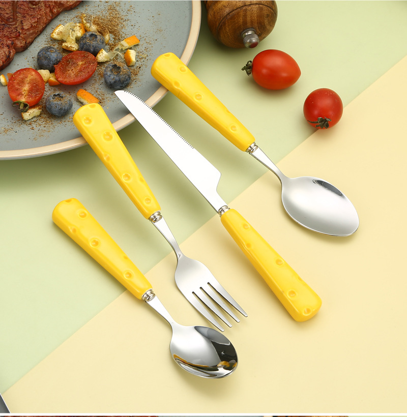 Stainless steel cheese tableware set, knife, fork, spoon, dessert spoon, light luxury ceramic handle, new style, cute girl, high appearance level pic 17