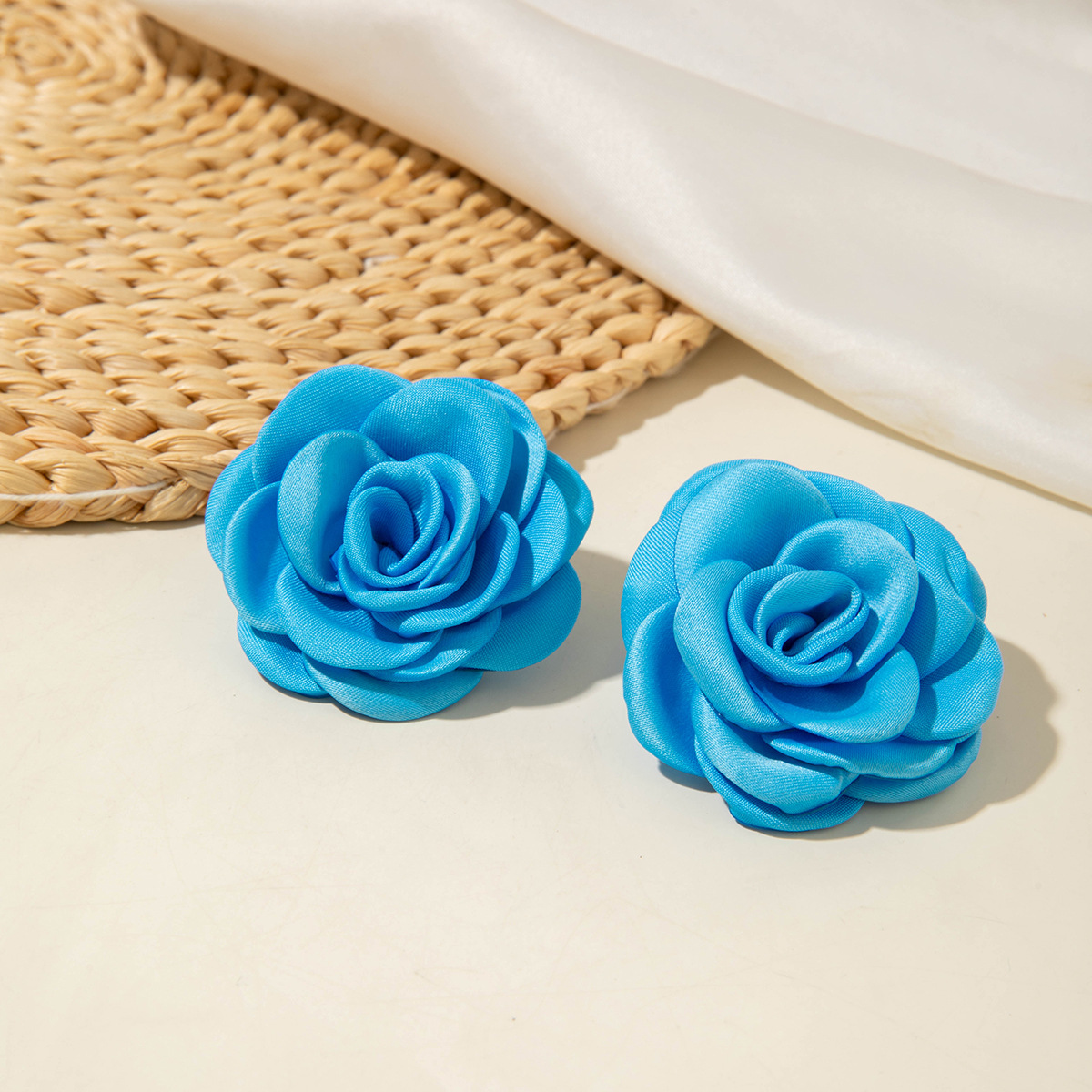 欧美跨境饰品简约烧边烤边布料山茶花耳环清新甜美花朵耳钉耳饰女详情8