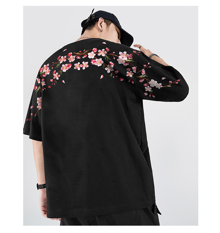 New Spring/Summer 2025 Guochao Chinese Trend brand loose plum blossom embroidered short-sleeved T-shirts for men and couples, summer half-sleeved pic 13