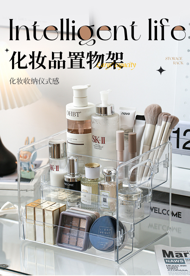 Cosmetics shelf, acrylic transparent dressing table, perfume, skin care products, powder puff, lipstick, organizing desktop storage box pic 1